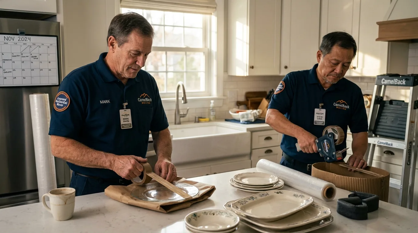 Professional crew packing kitchen dishware in Hillsboro, IL